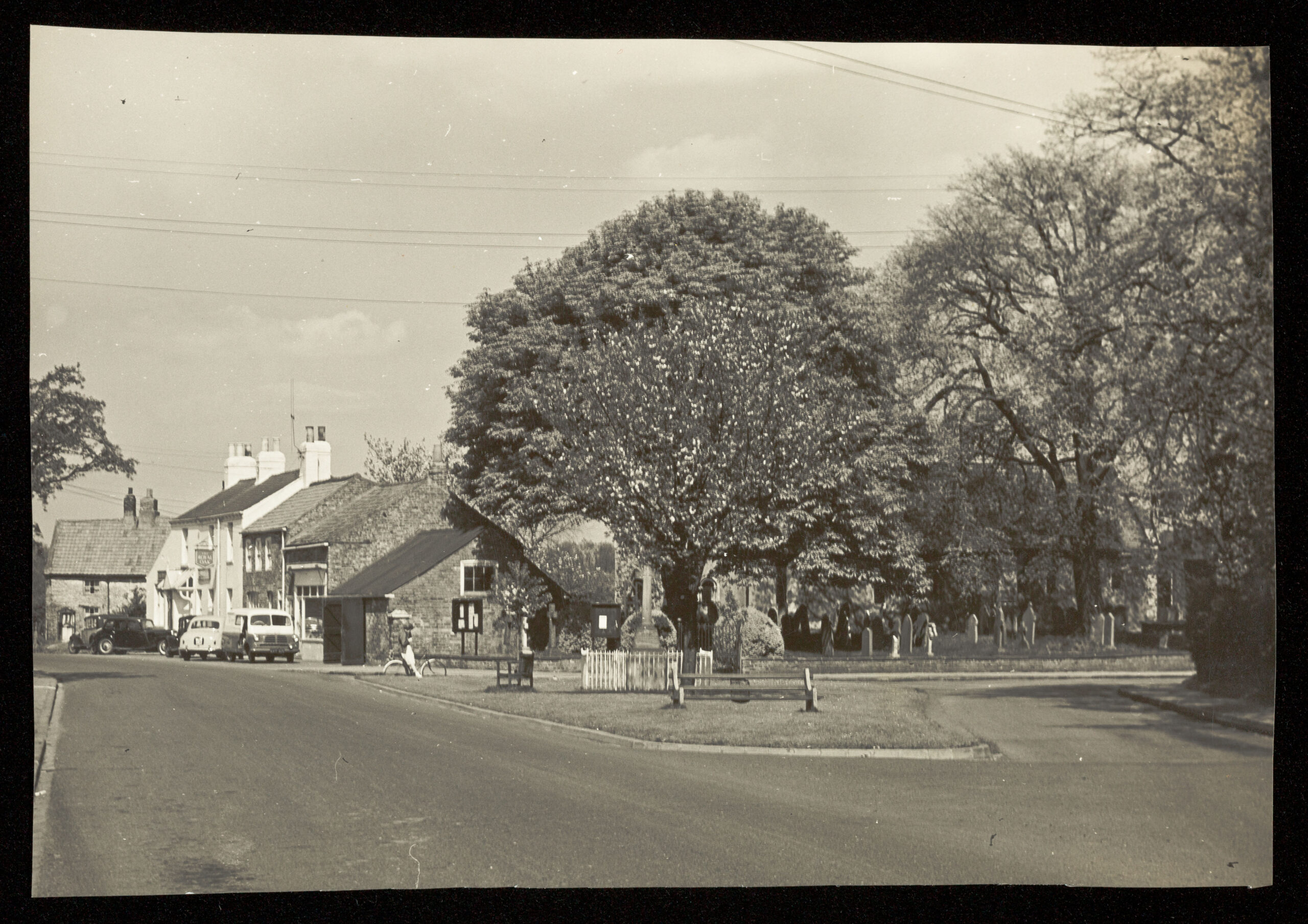 Copmanthorpe memorial green towards the Royal Oak and St Giles Church